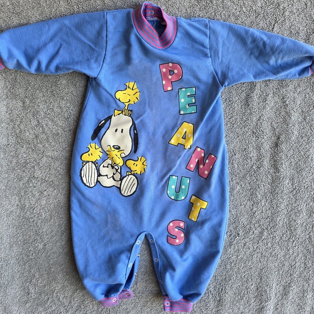 Vontage Peanuts Unisex One Peice 18 Mos Outfit Long Sleeve Snoopy Woodstock